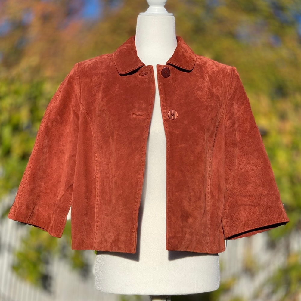 Coldwater Creek Burnt Orange/Rust Suede Leather Cropped Jacket ~ Women’s PS